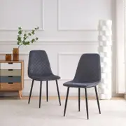 AINPECCA 2x Grey Upholstered Velvet Dining chair Black Metal Legs For Living room Dinning room Cafe Office