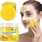 Turmeric Kojic Acid Pads,Turmeric Kojic Acid Cleansing Pads, Face Turmeric & Kojic Acid Pads, Turmeric Cleansing Pads for Dark Spots, Turmeric Pads Infused Foaming Exfoliating Pads- 50 Count