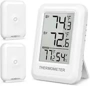 AMIR Indoor Outdoor Thermometer Wireless with 2 Transmitters Up to 100m/328ft, Max/Min Display, Greenhouse Humidity Thermometer for Babyroom Garden
