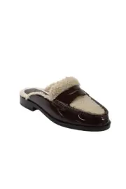 Paige Womens Fuzzy Trim Patent Leather Emmett Slide Shoes Brown Size 5.5