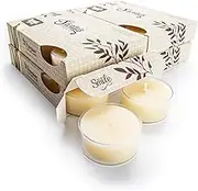 Vanilla Bean Tealight Candles Bulk Pack (24 Beige Highly Scented Tea Lights) - Made with Natural Oils - Clear Cup for Beautiful Candlelight - Bakery & Food Collection