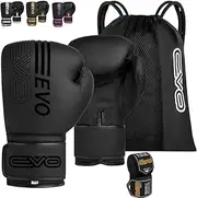 EVO Fitness Matte Black Boxing Gloves MMA Muay Thai Martial Arts Kick Boxing Sparring Training Fighting Men Punch Bag Women Pink Gloves with Hand Wraps