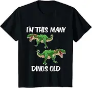 [X.Style] Kids I'm This Many Dinos Old Boy 2nd Birthday 2 Years Old ds917 T-Shirt (S) Black
