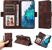 Compatible with Samsung Galaxy S20 FE 5G Cover,Compatible with Samsung Galaxy S20 FE 4G / S20 Lite 4G Card Slot Flop Side Clip Magnetic Flip Kickstand Wallet Phone Case Brown