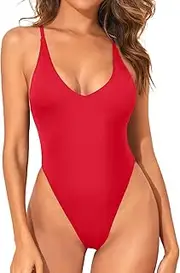 [Holipick] High Cut Thong One Piece Sexy Swimsuit Low Back Cheeky Bathing Suits for Women Backless Brazilian Swimwear