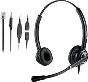 Call Center Headset with Noise Canceling Microphone, Including RJ9 & 3.5mm Connectors for Landline Deskphone and Smartphone PC Laptops, Office Telephone Headset for Yealink Grandstream Snom