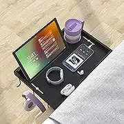 ANYHI Bedside Shelf Bed, Clip-On Bedside Table, Bedside Shelf with Cup Holder, 6 Hooks, Bedside Table Tray Organizer for Bed, Bunk, Sofa, Chair, Black