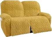6 Pieces Oversized Recliner Chair Covers, Geometric Jacquard Plush Recliner Slipcovers, Couch Sofa Covers, Soft Fuzzy Fluffy Anti-Slip Furniture Protector for Cat Dog Elastic Bottom (Yellow,Loveseat)