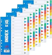 5 Pack File Aividers A4 Extra Wide 12 Part Dividers A4 Subject Folder Dividers with Blank Tabs Multipunched A4 Dividers for Ring Binders Plastic Binder Dividers