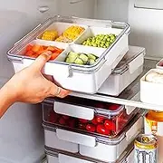 MANO 2pack Serving Trays for Party Divided Veggie Tray with Lid Sealed Sectioned Fruit Snack Serving box Vegetable Storage with 4 Compartments Snackle Box Charcuterie Container Fridge Organizer