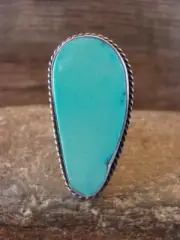 Navajo Sterling Silver Turquoise Adjustable Ring Size 8 to 10 Signed NJ