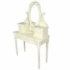 Solid Mahogany Wood White Dressing Table w/ Mirror & Drawers Antique Style
