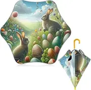 [ODAWA] Kids Umbrella Easter Bunny Eggs J Handle Golf Stick Umbrella, Uv Umbrellas for Sun Protection