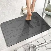 Bath Mat, Diatomaceous Earth Bath Mat Stone - Non-Slip Stone Bath Mats for Bathroom,Super Absorbent Fast-Drying Stone Bath Mat, Shower Mat(Dark Gray)