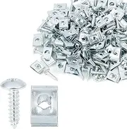 X AUTOHAUX 100 Sets 4.2x16mm U Clip Screw Assortment Car Clips Fasteners with Screws for Bumper Dash Door Panel Interior Silver Tone