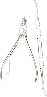 Healvian 2pc Set Silver Nails Plier Manicure Scissors Clipper Tool for Dead Skin Removal and Nail Rasp