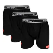 3 Mens Cotton Boxer Shorts Black- Frank and Beans Underwear