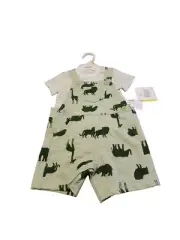 NEW Little Me green novelty jungle animals soft overalls and shirt set sz 3 mo s
