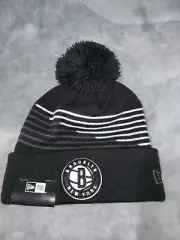 NEW ERA NBA BROOKLYN NETS POM BEANIE ZIG ZAG KNIT HAT BLACK 21444893 MENS NEW