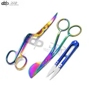 Multi Color 6" Double Bent Curved & Applique Duckbill Scissors With Thread Blue