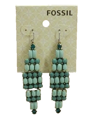 Fossil Bollywood Drama Drop Earrings Goldtone Multi Green JA4280716 New! NWT