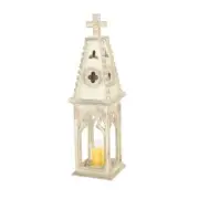Litton Lane Outdoor Decor 28"Hx7.5"W Solid Wood Candle Torch/Lantern Stand White
