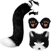 [Fellflying] Furry Tail And Ears - Cat Gloves And Tails Set | Realistic Cat Tail And Paw Gloves Set, Furry Cat Gloves And Tails Set For Halloween Fancy Party Costume