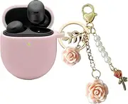 for Google Pixel Buds Pro Case Cover with Keychain,Cute Silicone for Pixel Buds Pro Charging Case Protective Cover with Flowers Carabiner Key Chains for Google Buds pro case for Women Girls (Pink)