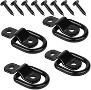 4 Pcs Heavy Duty Trailers Bracket Surface Mount Hooks, Esforzarse D Rings Tie Down Anchors Hooks for Trailer Truck Bed Bracket Enclosed Points Pickup Camper Surface Mount D-Ring Heavy Duty, Black