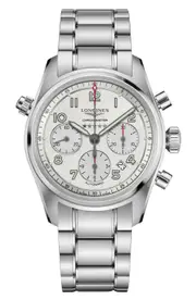 Longines Spirit Automatic Chronograph Bracelet Watch, 42mm in Silver/White at Nordstrom One Size