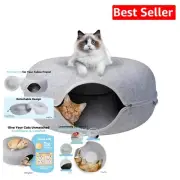 Stylish Light Gray Cat Cave & Tunnel Bed - Perfect for Multi-Pet Households