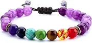 [SightNow] 7 Chakra Bracelets - Lava Rock Natural Stone Aromatherapy Essential Oil Diffuser Bangles - Adjustable Braided Rope - Healing Yoga Meditation