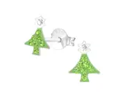 Children's Silver Crystal Christmas Tree Stud Earrings
