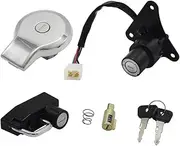 MZBZUTEDEE Motorcycle Ignition Switch Fuel Gas Tank Cap Cover Seat Lock Key Set Kit Fit for Yamaha XV125 Virago 125 XV250 Virago 250