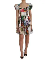 Dolce & Gabbana Multicolor Patchwork Cotton Aline Mini Women's Dress Authentic
