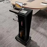 ASSYA Portable Floor Podium with Wheels, Standing Wooden Church Speaker Table with Storage Rack, Easy to Assemble Concert Conductor,Black