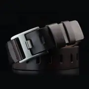 Men's Casual Belt Pin Buckle Young Retro Big Hole Waistband Deep Coffee Belts