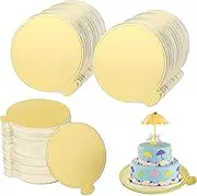 Generic 100-Piece 9cm Gold Mini Cake Boards, Round Cardboard Trays with Elegant Glossy Gold Finish, Ideal for Mousse Cups & Cupcakes, Wipe Clean
