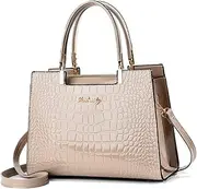 [Caalaay] Women handbags Purse Shiny Patent Leather Crocodile Pattern Top Handle Handbag Satchel Bags Zipper Medium Tote Bag