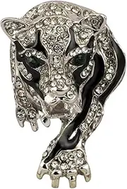 [Knighthood] Brooch Lapel Pin for Men Black And Silver Tiger With White Stone Detailing Broochfor Suit Tuxedo of Shirts Tie Hat Scarf, Standard, Brass Zinc, No Gemstone