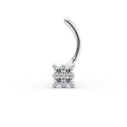 14K White Gold Curved Screw Nose Ring With Square Cubic Zirconia - 20 Gauge