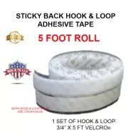 Sticky Back Hook & Loop Tape Adhesive Back 5’ foot Can Attach To Velcro | White