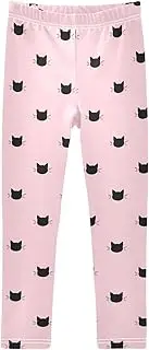 [Joisal] Cute Cartoon Pigs White Girls' Leggings, Comfy for Girls' Athletic Leggings, 4t Girls Leggings Multipack, Black Heads Cats Pattern Pink, 7-8 Years