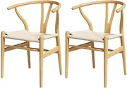 Artiss 2X Dining Chairs Wishbone Chairs Cafe Kitchen Lounge Wooden Rattan Seat