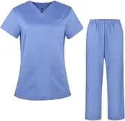 [Leaddol] Scrubs for Women Set V-Neck Scrub Top & Jogger Pants Nursing Medical Uniform Stretch Workwear with Multi Pockets