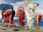 17 x 12.75 Frederic Leighton Greek Girls Mural Ceramic Bath Backsplash Tile 2340