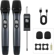 Wireless microphone, UHF metal handheld microphone system, suitable for karaoke, church, wedding, party singing -160 feet range, automatic connection. Exciting wireless karaoke microphone set