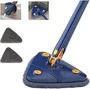 360∘ Rotatable Triangle Cleaning Mop, Adjustable Wall Cleaning Mop Tools, Multifunctional Push-Pull Automatic Squeezing Mop, Retractable Microfiber Dust Mop with 1 Replacement Mop Cloth for Floor