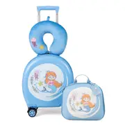 Costway 4PCS Luggage Set Rolling Backpack Travel Suitcase Carry On Bag w/Neck Pillow Baggage Blue