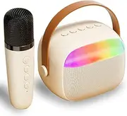 Karaoke Machine for Kids, Mini Portable Bluetooth Speaker with 1 Microphones and LED Lights, Christmas Birthday Gifts for Girls Age 3 4 5 6 7 8 9